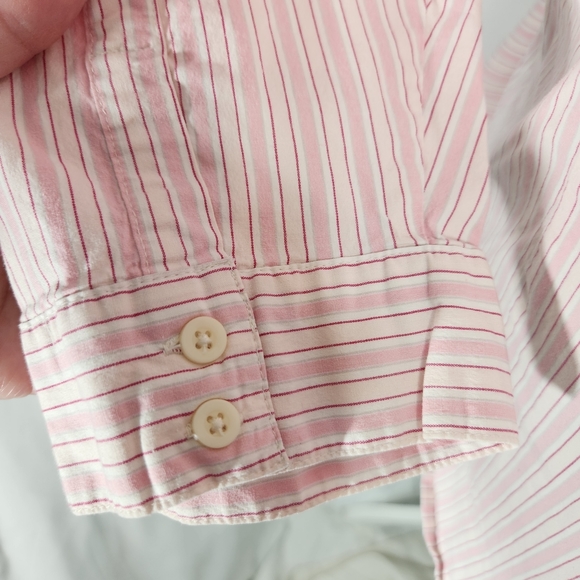 City Elements by Lee Pink & White Diagonal Striped Button Down Top Plus Size 1X - Picture 5 of 9